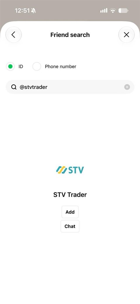 หน้าค้นหาเพื่อนใน LINE ด้วย ID @stvtrader พบบัญชี STV Trader
